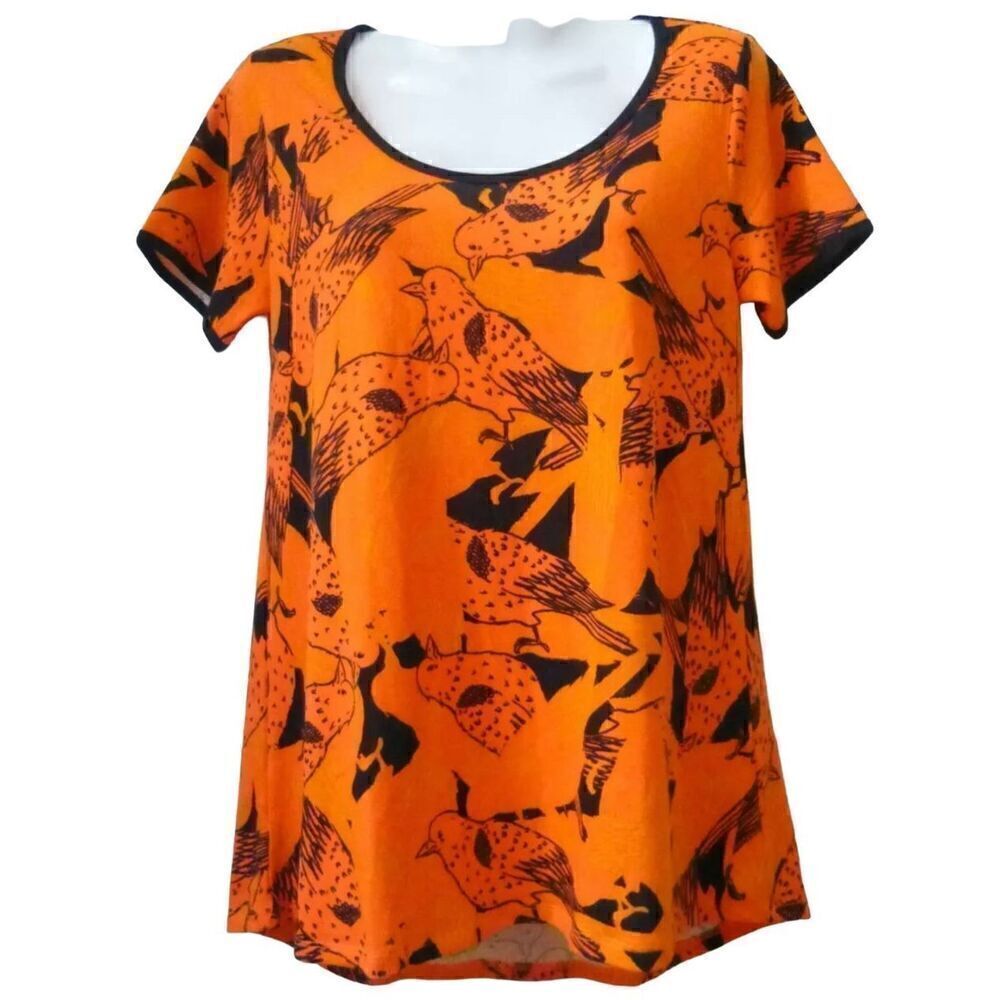 LuLaroe Halloween Perfect Tee, XXS. Orange with birds!